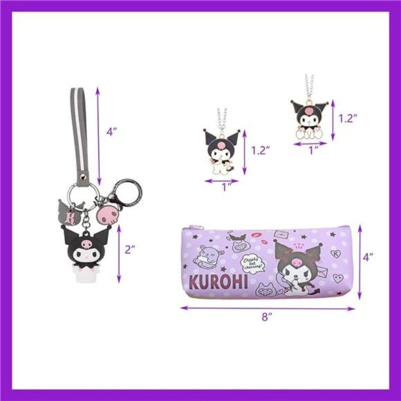 Kawaii Kuromi Gift Set Cute Headband Cosmetic Pouch Keychain Bracelets Necklaces - Picture 2 of 6